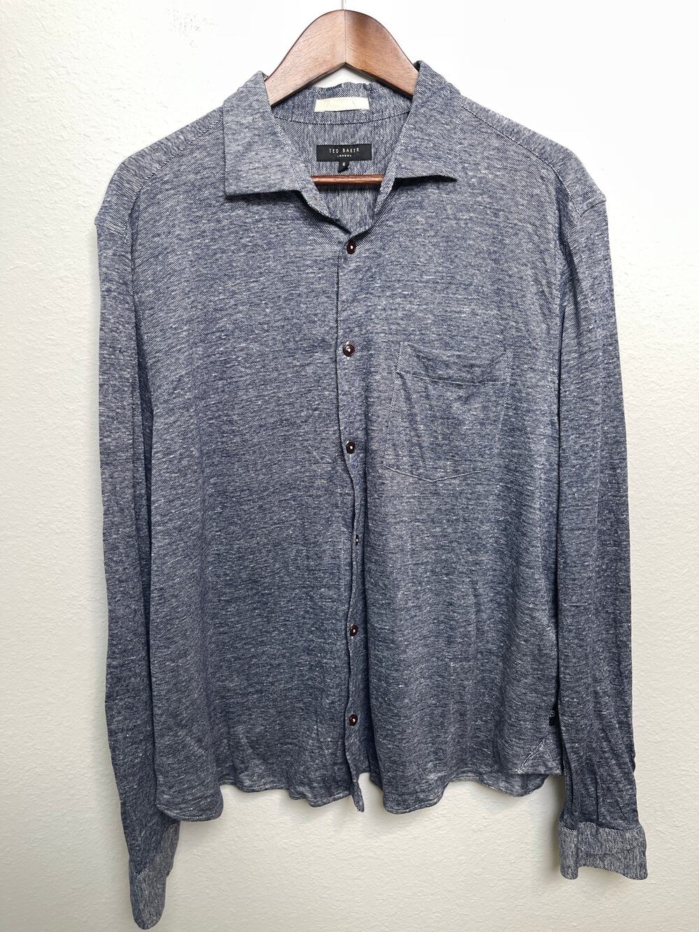 Ted Baker London Women’s Button Up Shirt Size 6 Blue Knit Long Sleeve Blouse